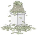 Money bag on a triumphal pedestal Royalty Free Stock Photo