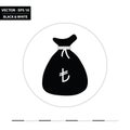 Money bag - Turkish lira black and white glyph flat icon