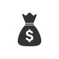 Money bag vector icon in flat style. Moneybag with dollar sign i Royalty Free Stock Photo