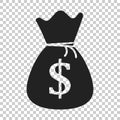 Money bag vector icon in flat style. Moneybag with dollar sign i Royalty Free Stock Photo