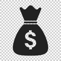 Money bag vector icon in flat style. Moneybag with dollar sign i Royalty Free Stock Photo