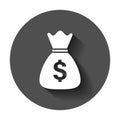 Money bag vector icon in flat style. Moneybag with dollar sign i Royalty Free Stock Photo