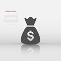 Money bag vector icon in flat style. Moneybag with dollar sign illustration on white isolated background. Money cash sack concept Royalty Free Stock Photo