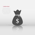 Money bag vector icon in flat style. Moneybag with dollar sign illustration on white isolated background. Money cash sack concept Royalty Free Stock Photo