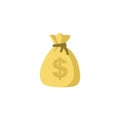 Money bag vector icon, moneybag flat simple cartoon illustration with black drawstring and dollar sign isolated on white