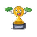 With money bag volleyball trophy in theWith money bag character shape Royalty Free Stock Photo