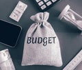 Money bag with the word Budget. Budgeting, forecasting income and optimizing expenses. Planning expenditure for new financial year Royalty Free Stock Photo