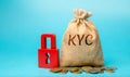 Money bag with the word KYC - Know Your Customer / Client. Verify the identity, suitability and risks involved with maintaining a