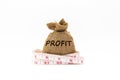 Money bag with the word Profit and tape measure. The concept of limited profit Royalty Free Stock Photo