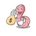 With money bag worm character cartoon style Royalty Free Stock Photo