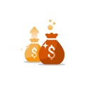 Sack with gold, money bags, business and finance, win super prize, income growth, vector illustration