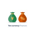 Money bags, Japanese yen sign, currency exchange, savings and investment, financial solution Royalty Free Stock Photo