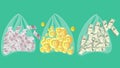 Money bags. Lots of money in bags. Full bags of dollars and euros. Bag full of bitcoin coins Royalty Free Stock Photo