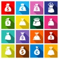 Money bags, set colored buttons Royalty Free Stock Photo