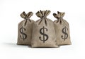 Money bags. Three with U.S. Dollar sign