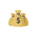 Money bags vector illustration, flat cartoon bags or dollar cash, idea of big grant or credit, success wealth or