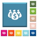 Money bags white icons on edged square buttons Royalty Free Stock Photo