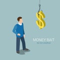 Money bait businessman dollar sign flat 3d isometric vector