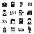 Money bank teller icons set, simple style Royalty Free Stock Photo