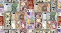 Money banknotes of different countries. US dollar, British pound sterling, Japanese yuan, Russian ruble, Swiss franc Royalty Free Stock Photo