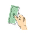 Money banknotes in hand vector illustration EPS 10. Dollars stack cash colored. Flat for app, graphic, web, ui, ux, gui Royalty Free Stock Photo