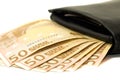 Money in black wallet Royalty Free Stock Photo
