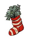 money bonus prize gift income profit christmas sock for gifts Royalty Free Stock Photo