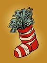 money bonus prize gift income profit christmas sock for gifts Royalty Free Stock Photo