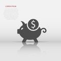 Money box icon in flat style. Pig container vector illustration on white isolated background. Piggy bank business concept Royalty Free Stock Photo