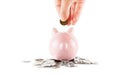 Money box pig with coins Royalty Free Stock Photo