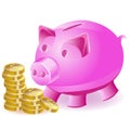 Money-box is a pig and gold coins Royalty Free Stock Photo