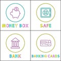 Money Box and Safe Bank Set Vector Illustration Royalty Free Stock Photo