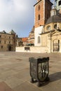 Money box to raise money for the restoration of Krakow`s monuments of Krakow on 13th century Wawel Royal Castle, Krakow, Poland Royalty Free Stock Photo