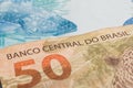 Notes of Real, Brazilian currency. Money from Brazil. Written Ba Royalty Free Stock Photo