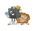 Money briefcase archaeologists with fossils mascot. cartoon vector