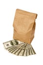 Money With Brown Paper Lunch Bag Isolated On White Royalty Free Stock Photo