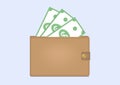 Money in brown wallet vector illustration