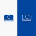 Money, Bundle, Cash, Dollar Line and Glyph Solid icon Blue banner Line and Glyph Solid icon Blue banner