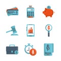 Money business financial trade commerce icons set color tone and fill