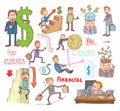 Money and Businessman icons set, hand drawn.