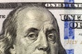 Money, busyness and finances concept. One hundred dollar bill detail with president Franklin portrait close-up. American national Royalty Free Stock Photo