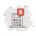 Money calculation icon in comic style. Budget banking vector cartoon illustration on white isolated background. Financial payment