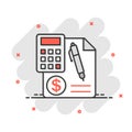 Money calculation icon in comic style. Budget banking vector cartoon illustration on white isolated background. Financial payment