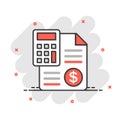 Money calculation icon in comic style. Budget banking vector cartoon illustration on white isolated background. Financial payment