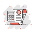 Money calculation icon in comic style. Budget banking vector cartoon illustration on white isolated background. Financial payment