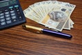 Money calculator pen Royalty Free Stock Photo