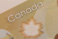 Money from Canada: Canadian Dollars. Detail close up shot. Royalty Free Stock Photo