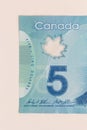 Money from Canada. Dollars. Detail close up shot Royalty Free Stock Photo