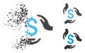 Dissipated Pixelated Halftone Money Care Hands Icon