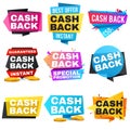 Money cash back vector labels and stickers set